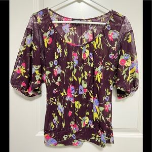 Express - Floral Sheer 3/4 Sleeve Blouse